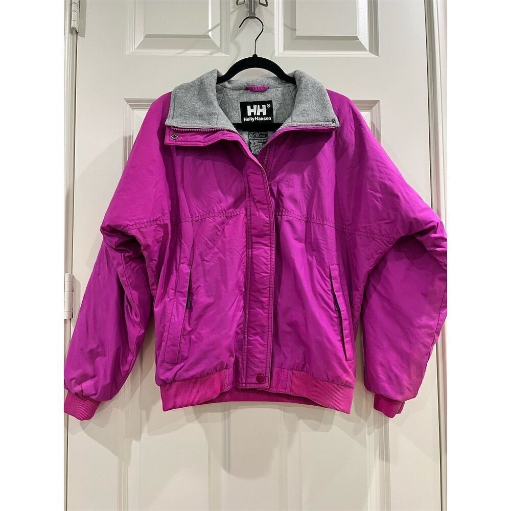 Helly Hansen Magenta Windbreaker Jacket with Grey Fleece Collar